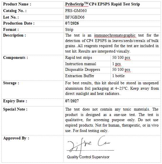 PRS-GM060-50TPriboStripTMCP4 EPSPS转基因快速检测试纸条-24446 - Cover Image